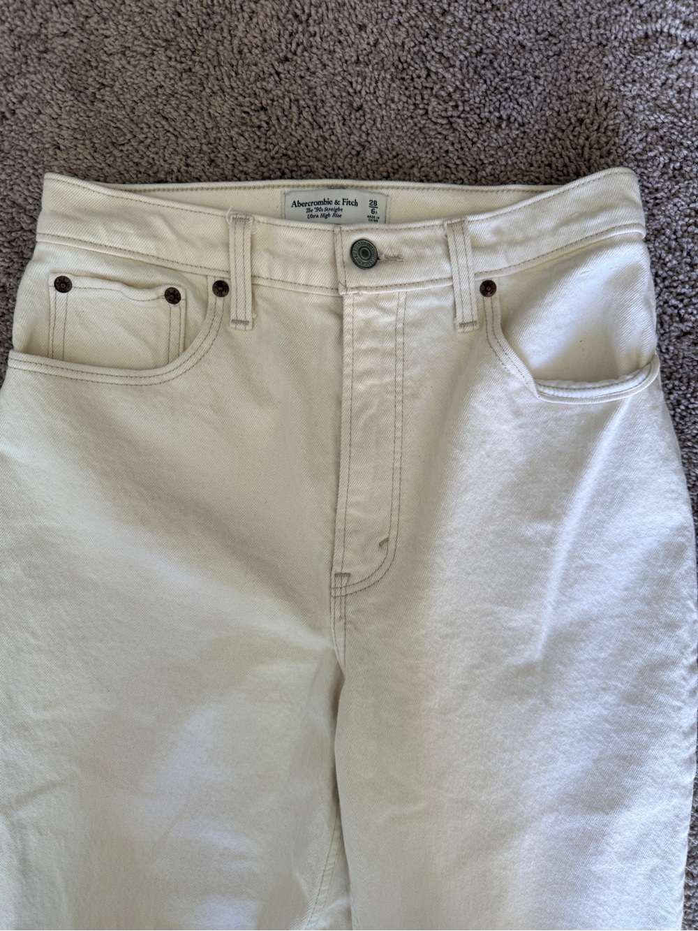 Abercrombie 90s straight ultra high rise split hem Off-White Jeans curve love - Picture 7 of 16